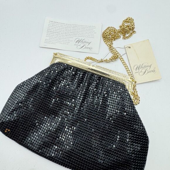 Whiting & Davis Vtg Black Mesh Evening Bag Rhinestone Chain Strap Formal NEW Tag - Picture 4 of 15